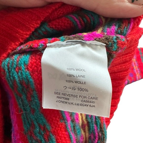J. CREW Red Holly Fair Isle Crewneck Colorful Sweater Wool Boxy Fit Size Medium - Picture 10 of 10
